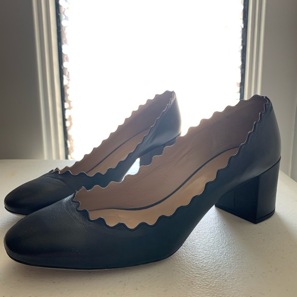Chloe Shoes - CHLOE Classic Black Lauren Scallop PUMP Block Heel